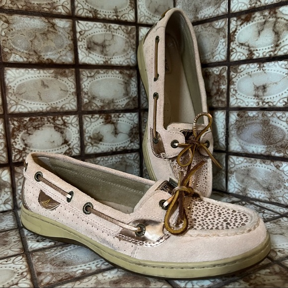 SPERRY Blush & Rose Gold Suede Topsiders w Rhinestone Accents Size 8 - Picture 10 of 10